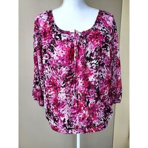 White House Black Market Blouse Womens XS Floral Sheer Boho‎ Top Tunic